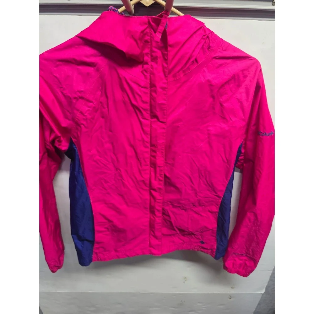 Columbia Youth Girls Pink Purple Hooded Rain Jacket Windbreaker Size 14/16 L